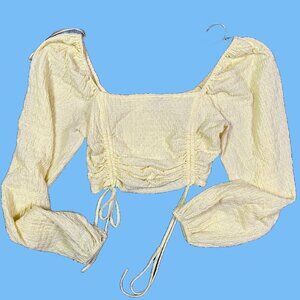 Sophie Rue Long Sleeve Ruched Butter Yellow Crop Top Women’s X-Small Boho Summer